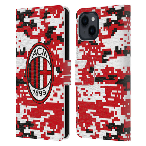 AC Milan Crest Patterns Digital Camouflage Leather Book Wallet Case Cover For Apple iPhone 15