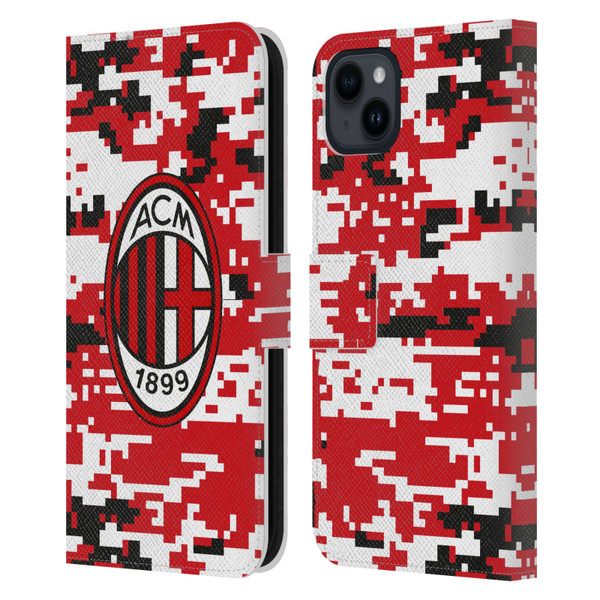 AC Milan Crest Patterns Digital Camouflage Leather Book Wallet Case Cover For Apple iPhone 15 Plus