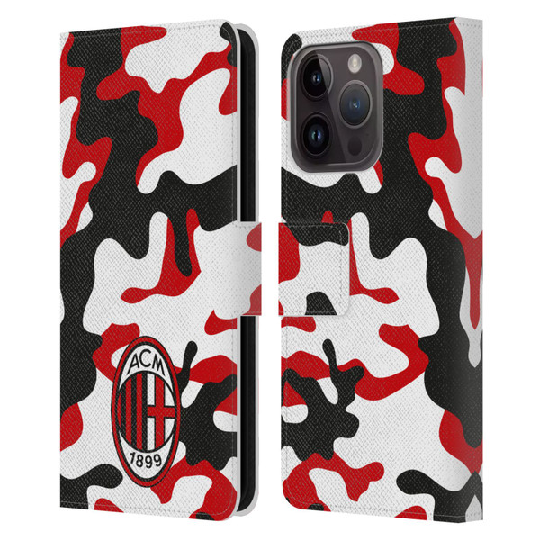 AC Milan Crest Patterns Camouflage Leather Book Wallet Case Cover For Apple iPhone 15 Pro