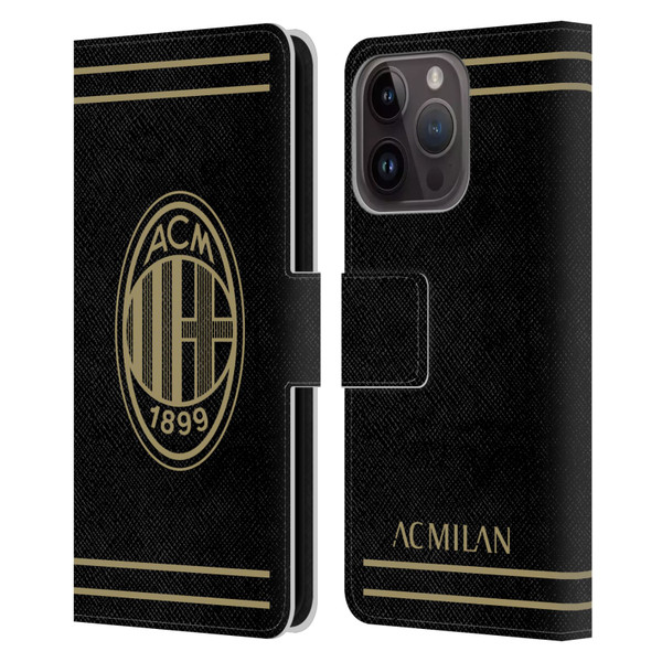 AC Milan Crest Black And Gold Leather Book Wallet Case Cover For Apple iPhone 15 Pro