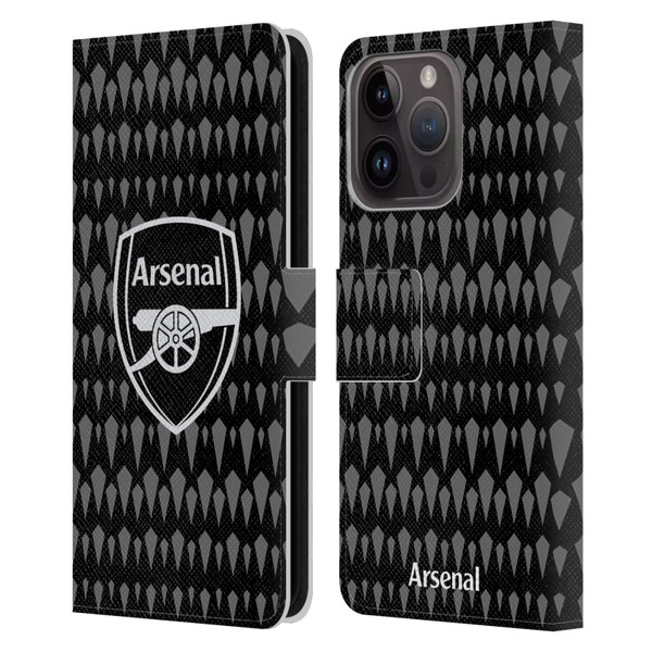 Arsenal FC 2023/24 Crest Kit Home Goalkeeper Leather Book Wallet Case Cover For Apple iPhone 15 Pro