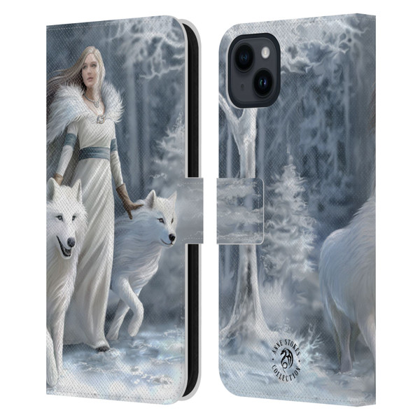 Anne Stokes Wolves Winter Guardians Leather Book Wallet Case Cover For Apple iPhone 15 Plus