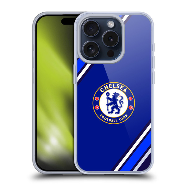 Chelsea Football Club Crest Stripes Soft Gel Case for Apple iPhone 15 Pro