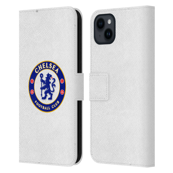 Chelsea Football Club Crest Plain White Leather Book Wallet Case Cover For Apple iPhone 15 Plus