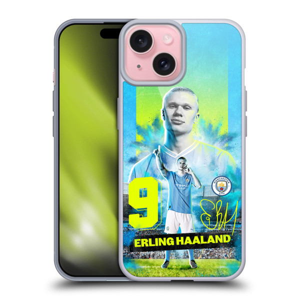 Manchester City Man City FC 2023/24 First Team Erling Haaland Soft Gel Case for Apple iPhone 15