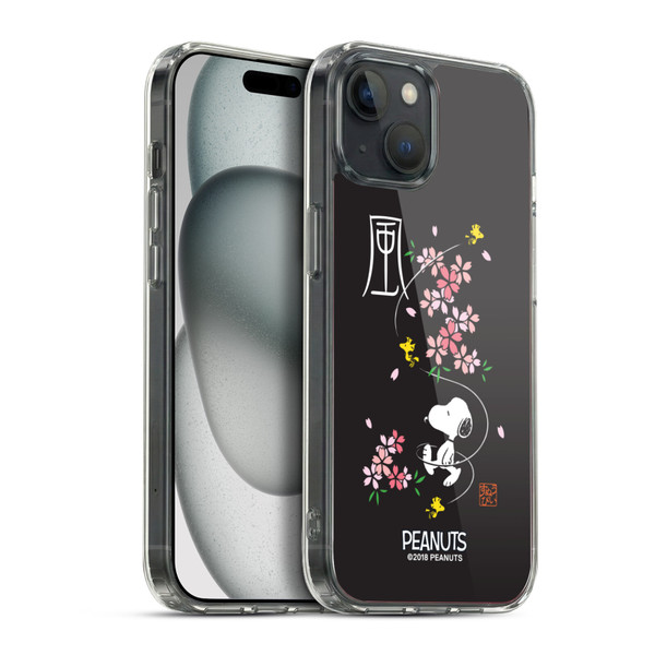 Peanuts Oriental Snoopy Cherry Blossoms Soft Gel Case for Apple iPhone 15 Plus & MagSafe
