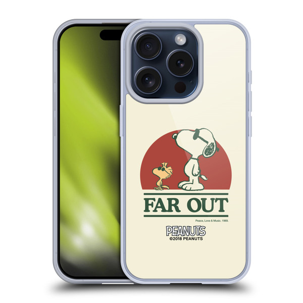 Peanuts Woodstock 50th Snoopy Woodstock Far Out Soft Gel Case for Apple iPhone 15 Pro