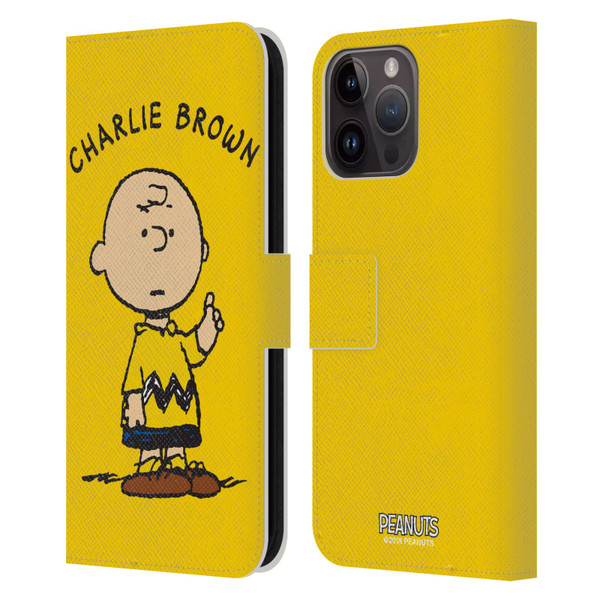 Peanuts Characters Charlie Brown Leather Book Wallet Case Cover For Apple iPhone 15 Pro Max