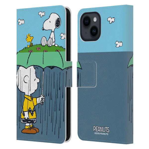 Peanuts Halfs And Laughs Charlie, Snoppy & Woodstock Leather Book Wallet Case Cover For Apple iPhone 15
