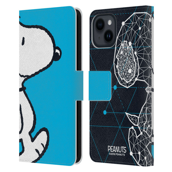Peanuts Halfs And Laughs Snoopy Geometric Leather Book Wallet Case Cover For Apple iPhone 15