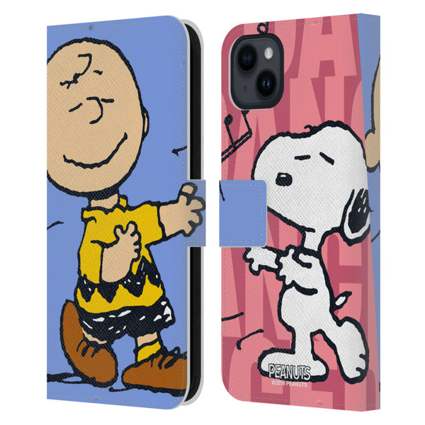 Peanuts Halfs And Laughs Snoopy & Charlie Leather Book Wallet Case Cover For Apple iPhone 15 Plus