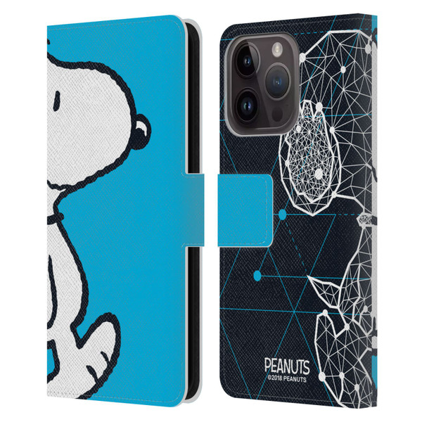 Peanuts Halfs And Laughs Snoopy Geometric Leather Book Wallet Case Cover For Apple iPhone 15 Pro