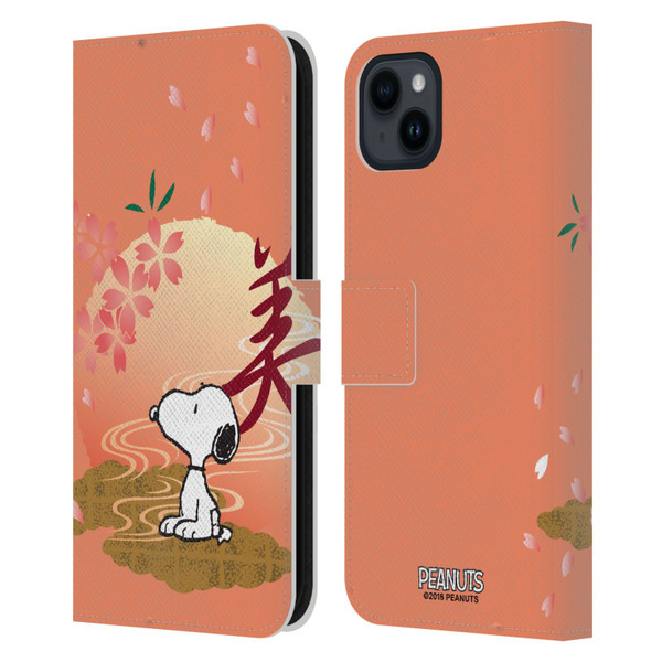 Peanuts Oriental Snoopy Sakura Leather Book Wallet Case Cover For Apple iPhone 15 Plus