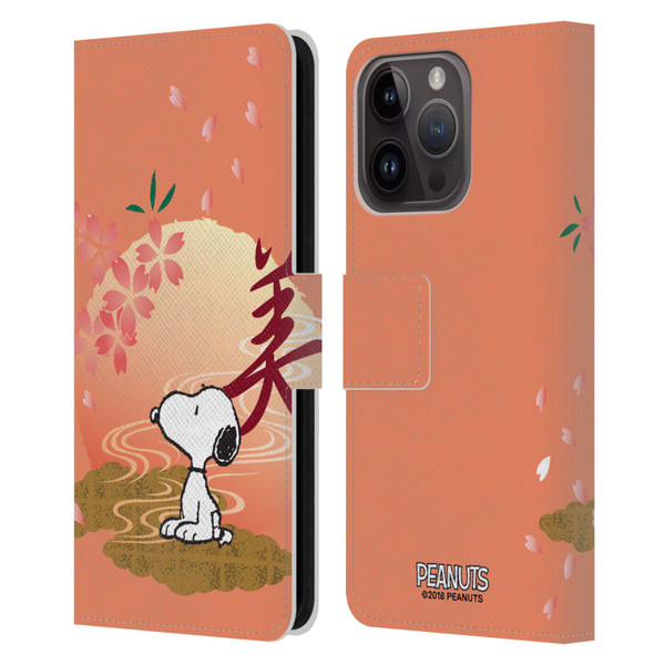 Peanuts Oriental Snoopy Sakura Leather Book Wallet Case Cover For Apple iPhone 15 Pro