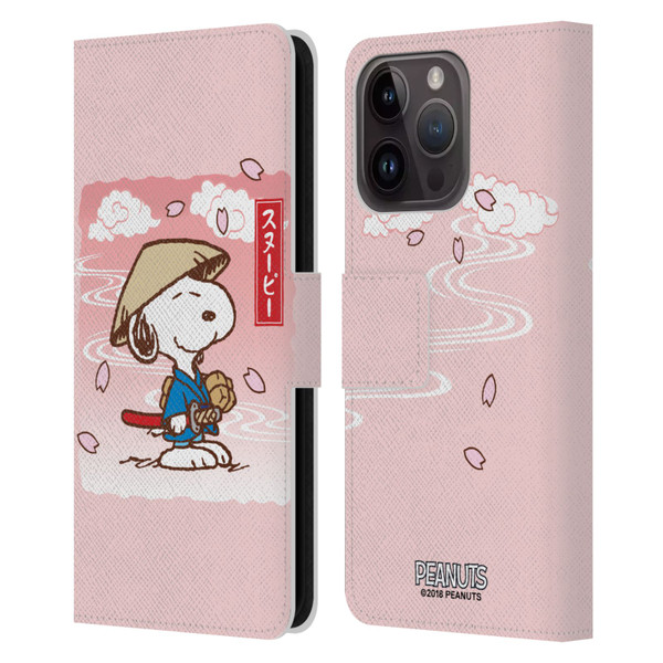 Peanuts Oriental Snoopy Samurai Leather Book Wallet Case Cover For Apple iPhone 15 Pro