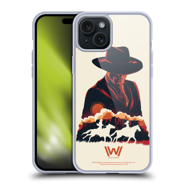 Westworld Graphics Man In Black Soft Gel Case for Apple iPhone 15 Plus