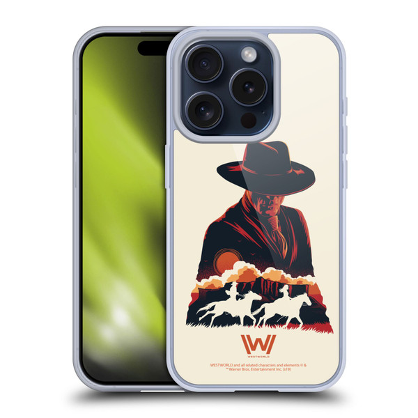 Westworld Graphics Man In Black Soft Gel Case for Apple iPhone 15 Pro
