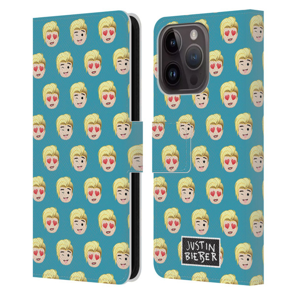 Justin Bieber Justmojis Patterns Leather Book Wallet Case Cover For Apple iPhone 15 Pro