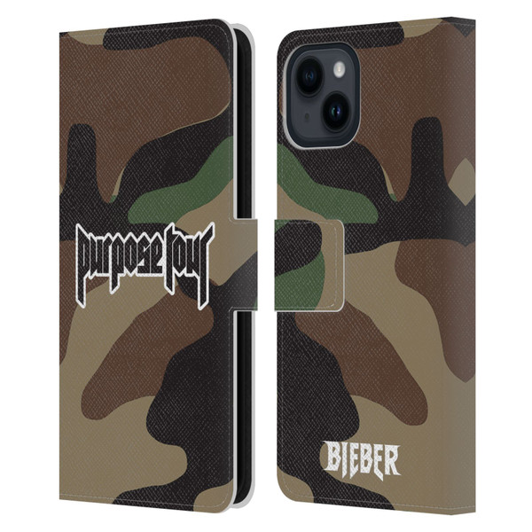 Justin Bieber Tour Merchandise Camouflage Leather Book Wallet Case Cover For Apple iPhone 15