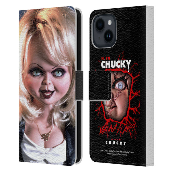 Bride of Chucky Key Art Tiffany Doll Leather Book Wallet Case Cover For Apple iPhone 15