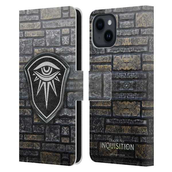 EA Bioware Dragon Age Inquisition Graphics Distressed Crest Leather Book Wallet Case Cover For Apple iPhone 15