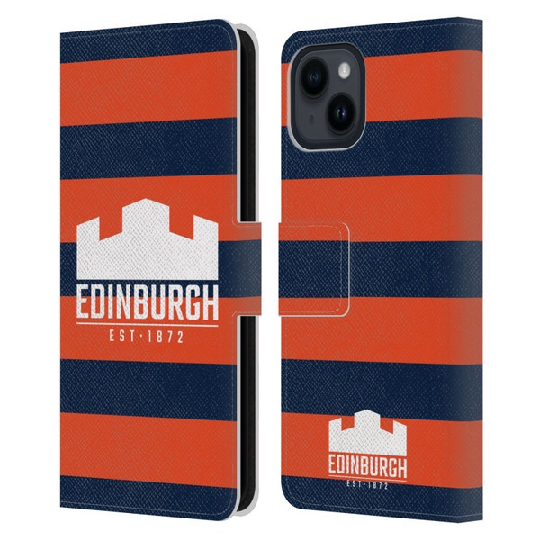 Edinburgh Rugby Graphics Stripes Leather Book Wallet Case Cover For Apple iPhone 15