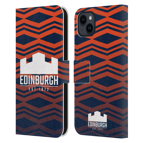 Edinburgh Rugby Graphics Pattern Gradient Leather Book Wallet Case Cover For Apple iPhone 15 Plus