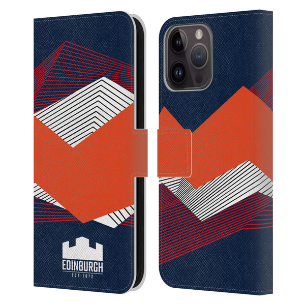 Edinburgh Rugby Graphics Shapes Leather Book Wallet Case Cover For Apple iPhone 15 Pro Max