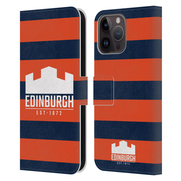 Edinburgh Rugby Graphics Stripes Leather Book Wallet Case Cover For Apple iPhone 15 Pro Max