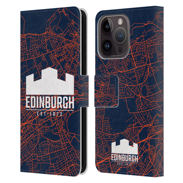 Edinburgh Rugby Graphics Map Leather Book Wallet Case Cover For Apple iPhone 15 Pro