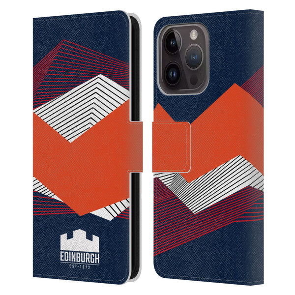 Edinburgh Rugby Graphics Shapes Leather Book Wallet Case Cover For Apple iPhone 15 Pro