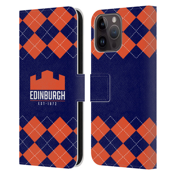 Edinburgh Rugby Logo 2 Argyle Leather Book Wallet Case Cover For Apple iPhone 15 Pro Max