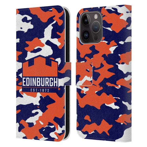 Edinburgh Rugby Logo 2 Camouflage Leather Book Wallet Case Cover For Apple iPhone 15 Pro Max