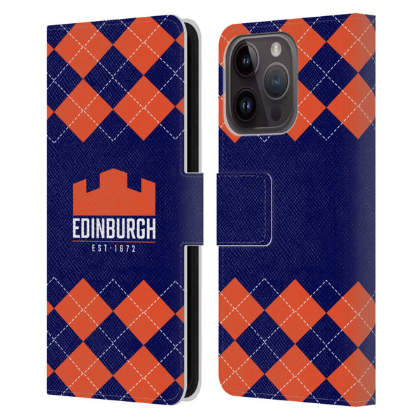 Edinburgh Rugby Logo 2 Argyle Leather Book Wallet Case Cover For Apple iPhone 15 Pro