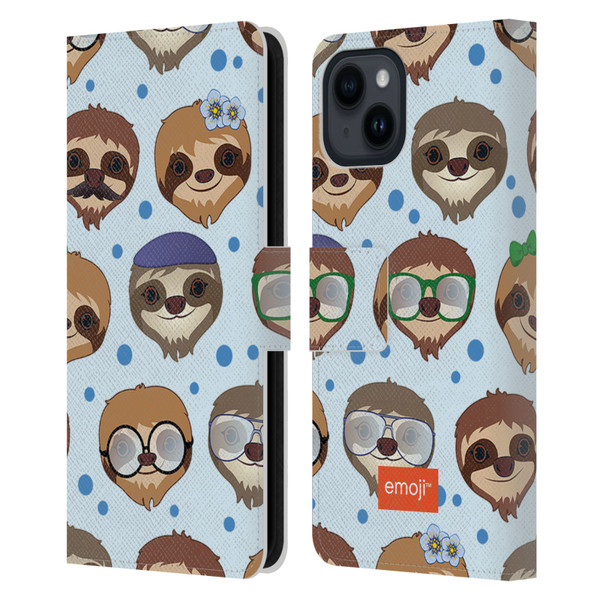 emoji® Sloth Pattern Leather Book Wallet Case Cover For Apple iPhone 15