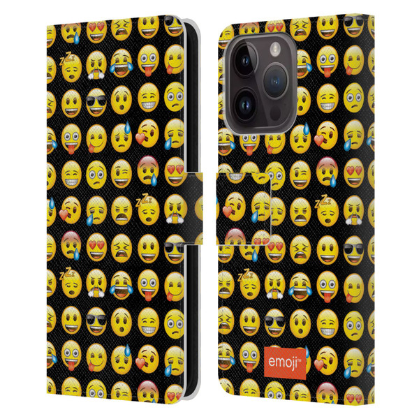 emoji® Smileys Pattern Leather Book Wallet Case Cover For Apple iPhone 15 Pro