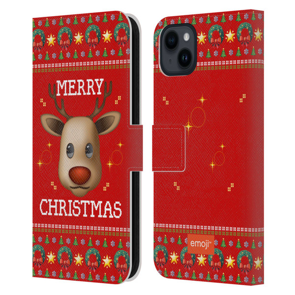 emoji® Ugly Christmas Reindeer Leather Book Wallet Case Cover For Apple iPhone 15 Plus