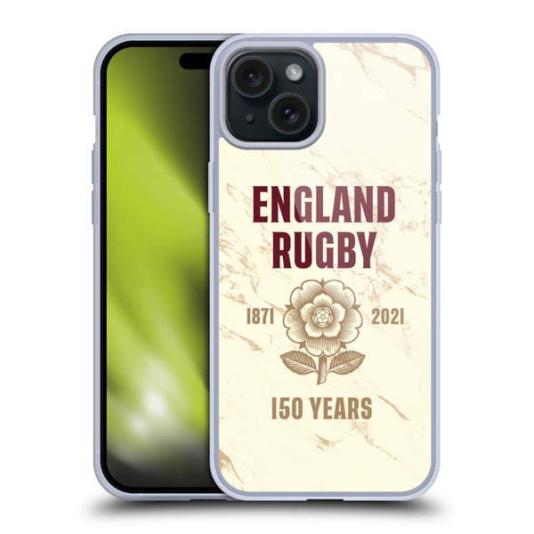 England Rugby Union 150th Anniversary Marble Soft Gel Case for Apple iPhone 15 Plus