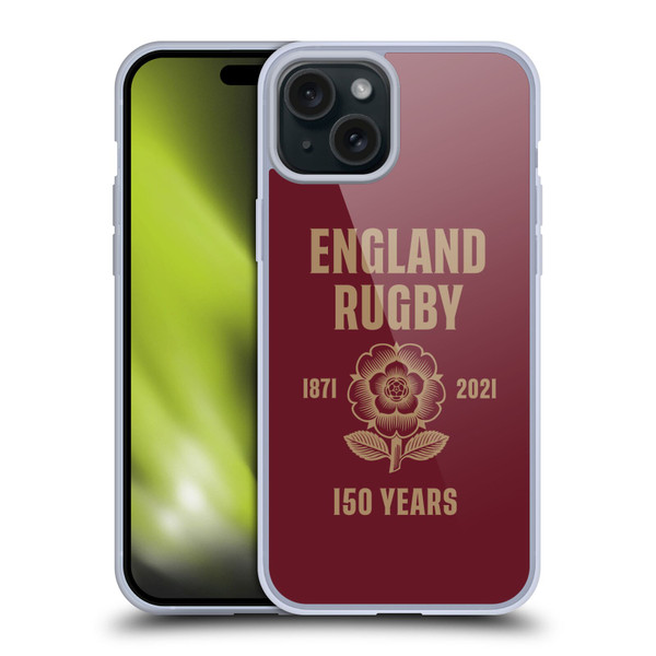 England Rugby Union 150th Anniversary Red Soft Gel Case for Apple iPhone 15 Plus