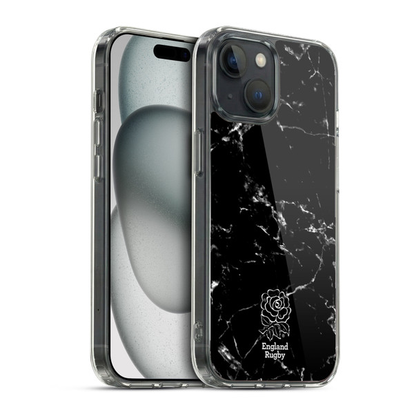 England Rugby Union Marble Black Soft Gel Case for Apple iPhone 15 & MagSafe