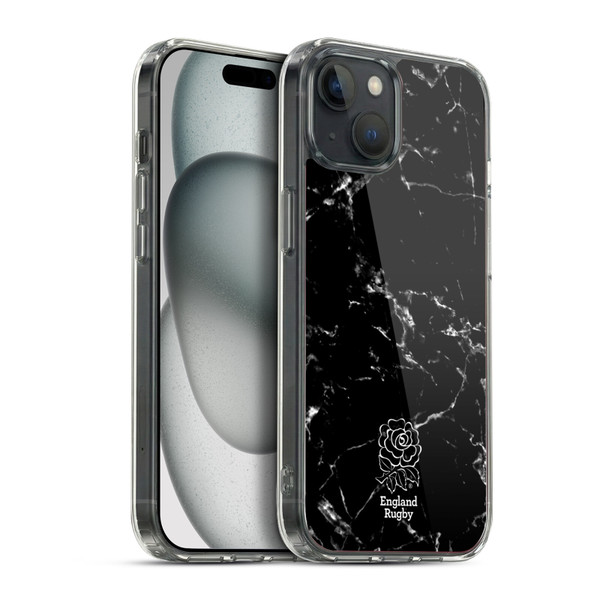 England Rugby Union Marble Black Soft Gel Case for Apple iPhone 15 Plus & MagSafe