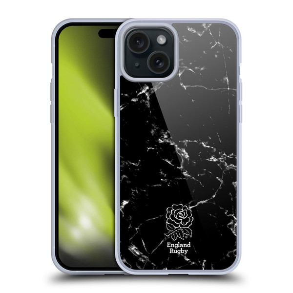 England Rugby Union Marble Black Soft Gel Case for Apple iPhone 15 Plus