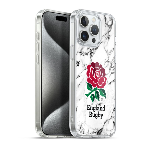 England Rugby Union Marble White Soft Gel Case for Apple iPhone 15 Pro Max & MagSafe