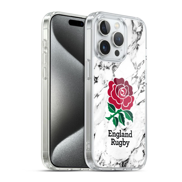 England Rugby Union Marble White Soft Gel Case for Apple iPhone 15 Pro & MagSafe