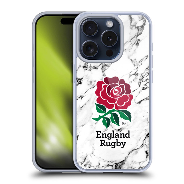 England Rugby Union Marble White Soft Gel Case for Apple iPhone 15 Pro