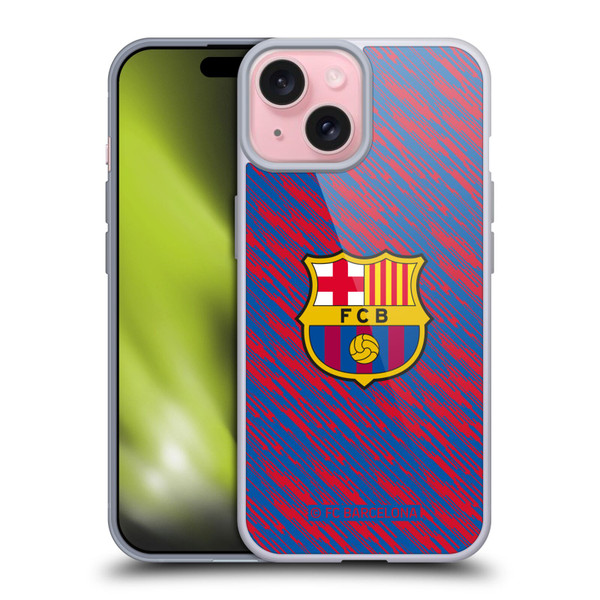 FC Barcelona Crest Patterns Glitch Soft Gel Case for Apple iPhone 15