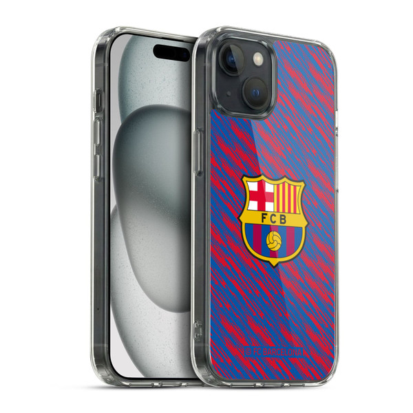 FC Barcelona Crest Patterns Glitch Soft Gel Case for Apple iPhone 15 Plus & MagSafe