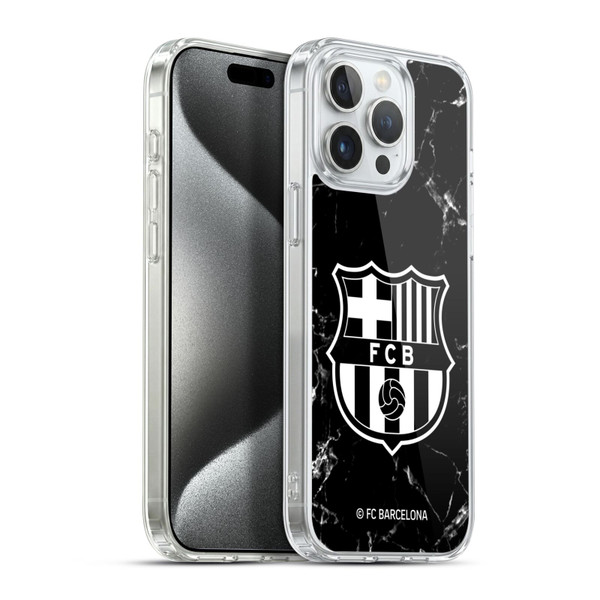 FC Barcelona Crest Patterns Black Marble Soft Gel Case for Apple iPhone 15 Pro Max & MagSafe