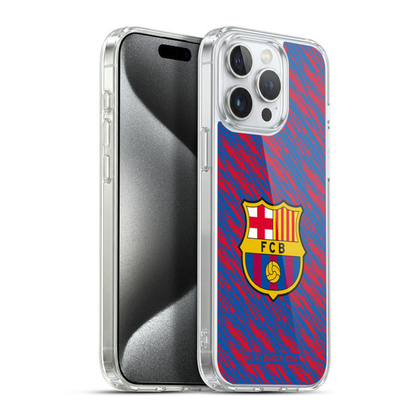 FC Barcelona Crest Patterns Glitch Soft Gel Case for Apple iPhone 15 Pro Max & MagSafe
