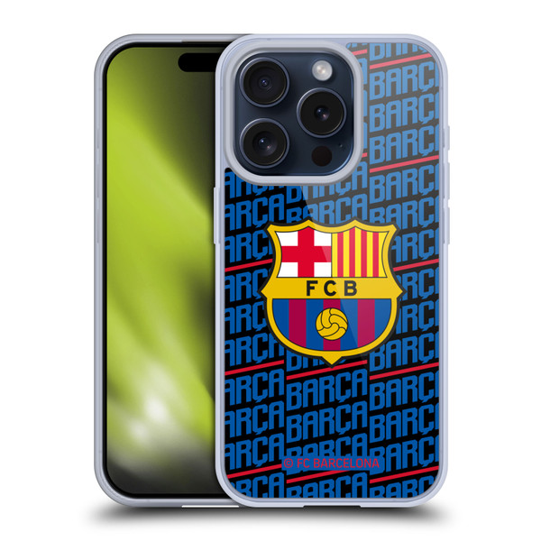FC Barcelona Crest Patterns Barca Soft Gel Case for Apple iPhone 15 Pro